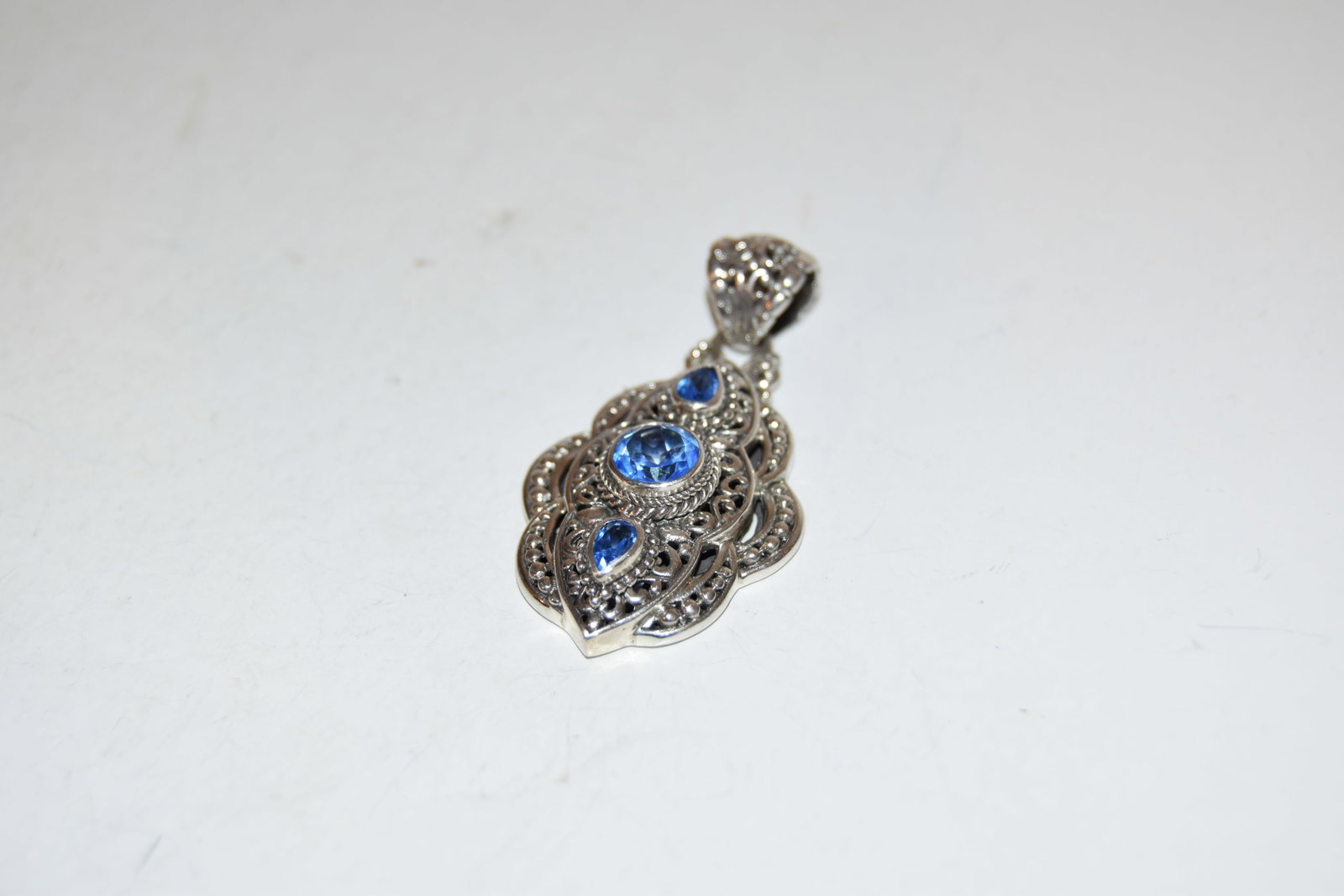 Vintage SARDA 2 1/4?? Stunning Romantic Sterling Topaz Pendant Nice!!!: Vintage SARDA 2 1/4” Stunning Romantic Sterling Topaz Pendant Nice!!! Please view all photos as they are part of the description and condition of this Item, Feel free to contact me with question