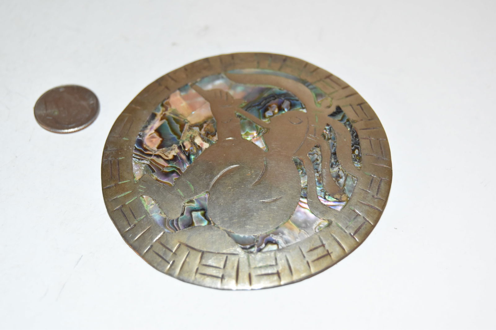 Vintage 925 Taxco Mexico Sterling Silver Abalone Brooch Pin Pendant 3" (1 of 4)