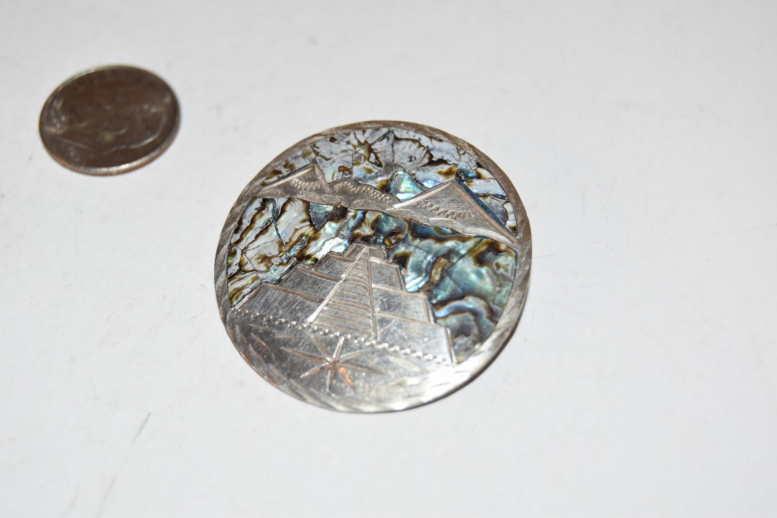 Vintage 925 Taxco Mexico Sterling Silver Abalone Brooch Pin Pendant (1 of 4)