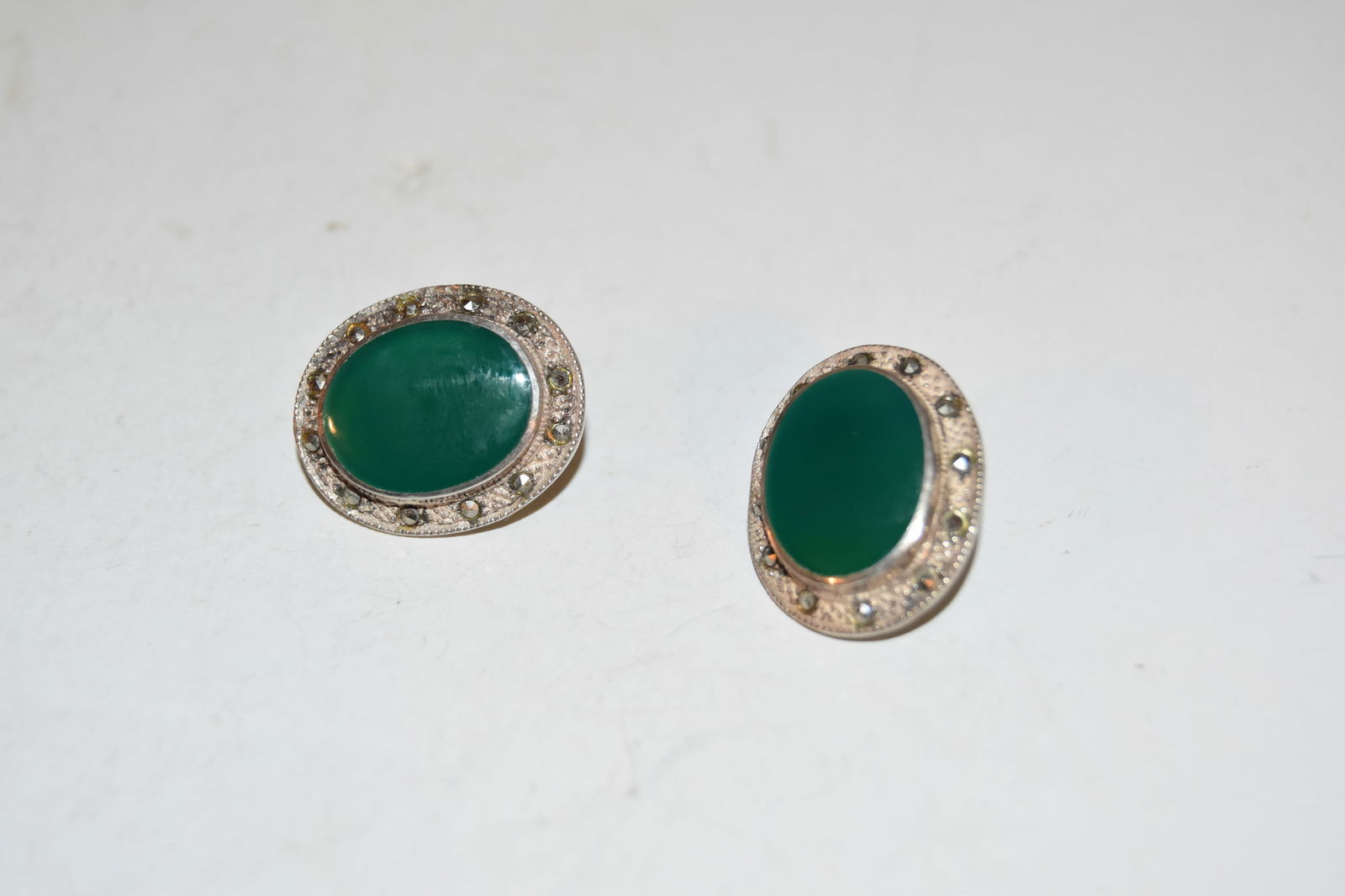 Vintage Sterling Silver green Tourmaline marcasite Earrings (1 of 4)