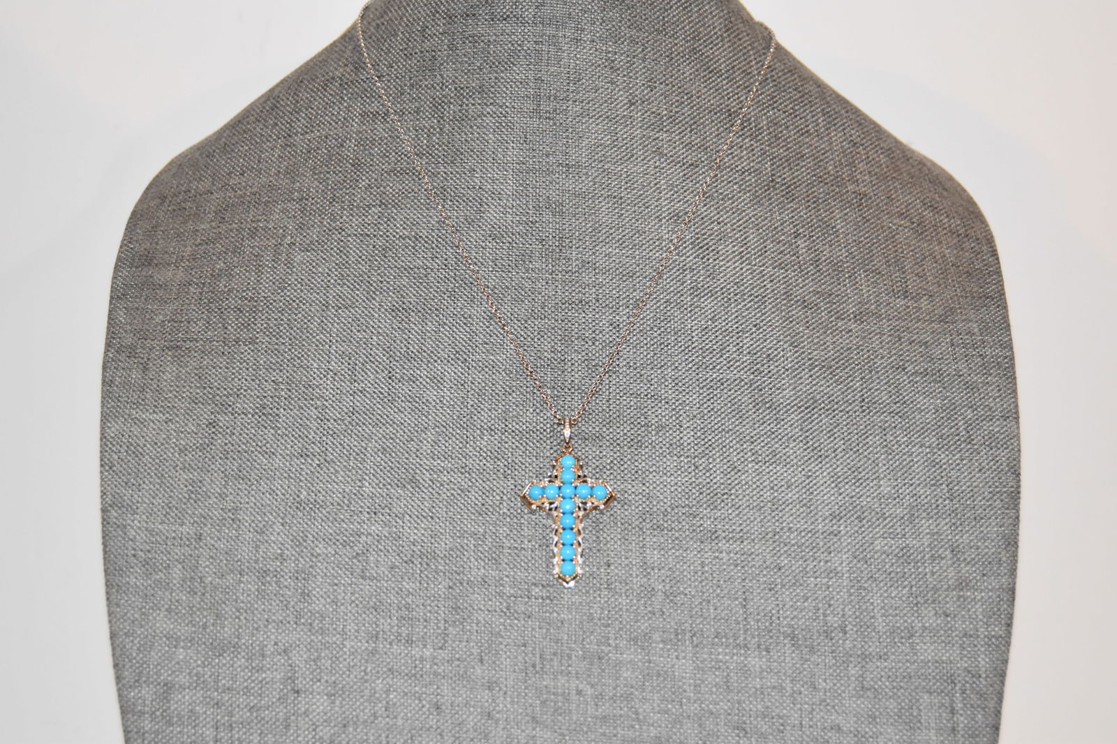Vtg Michael Valitutti NH Sterling Silver Turquoise Cross Two Tone Pendant Necklace 20" (1 of 5)