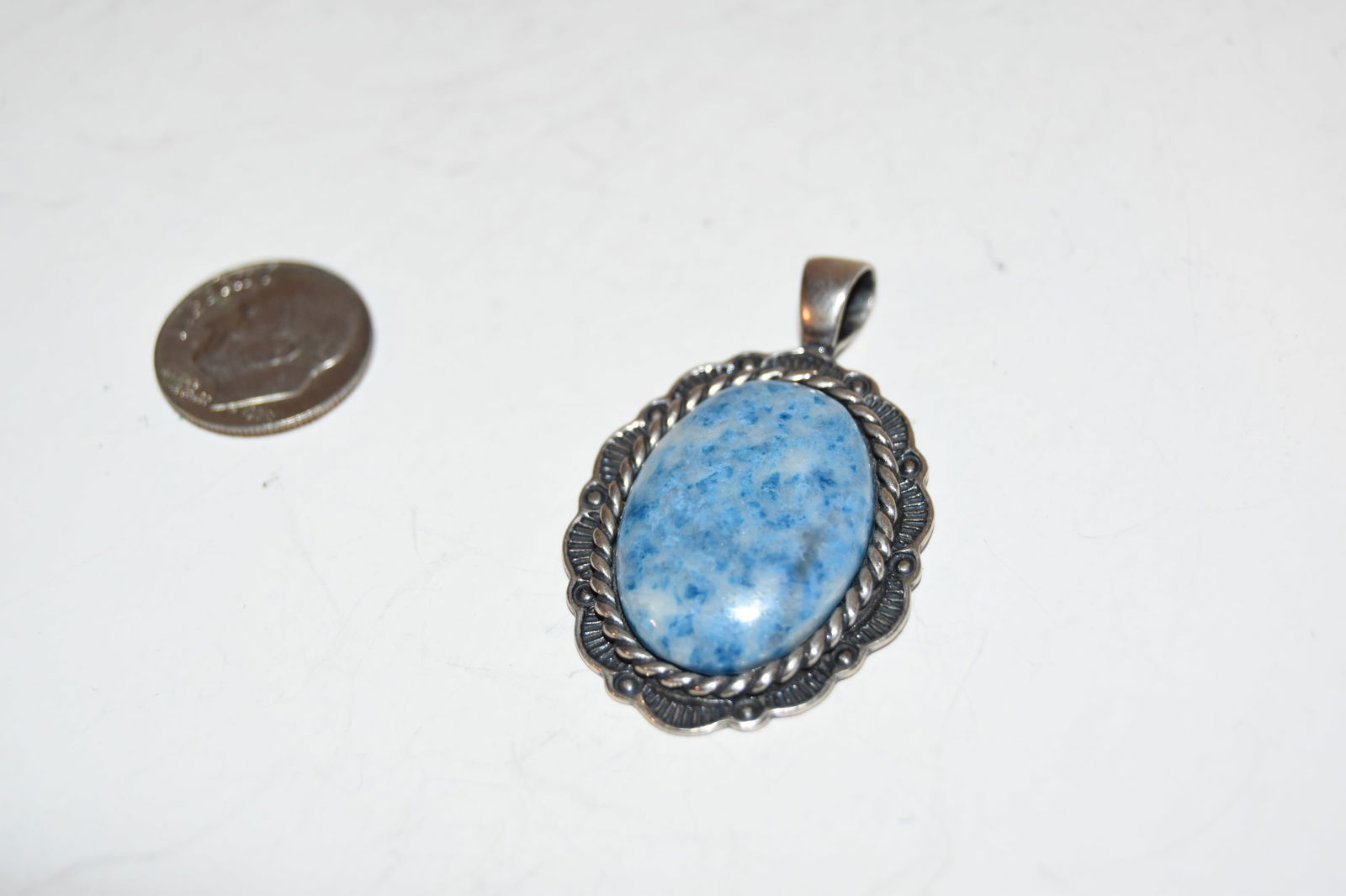 Vintage Sterling Silver blue agate Pendant (1 of 3)