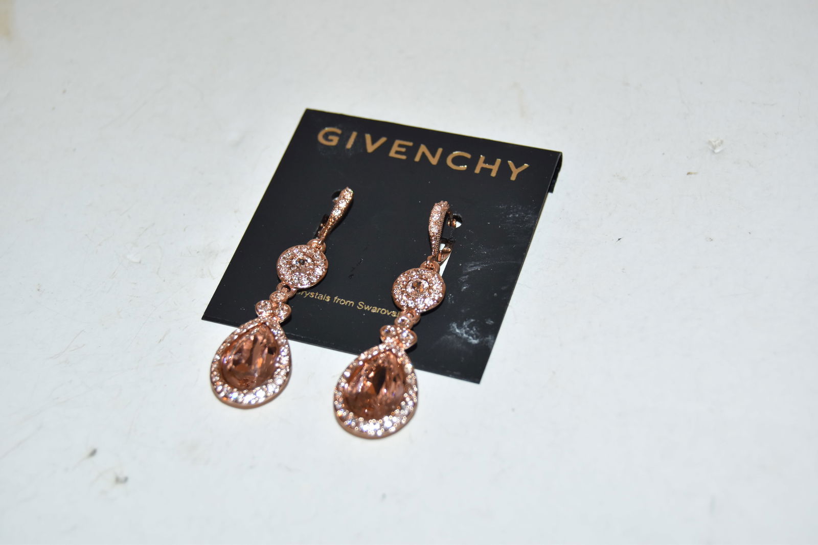 Faux Givenchy Vintage Pierced Earrings Dangle Swarovski Crystal Signed (1 of 3)