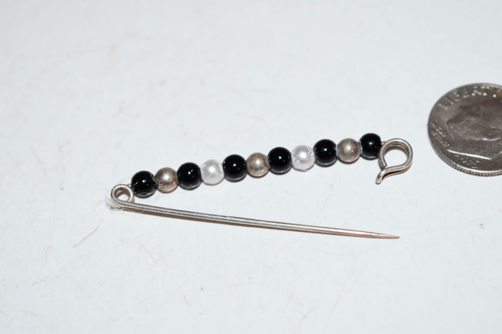 Tiffany & Co. Sterling White Pearl Blue Lapis Bead Safety Pin Brooch (1 of 3)