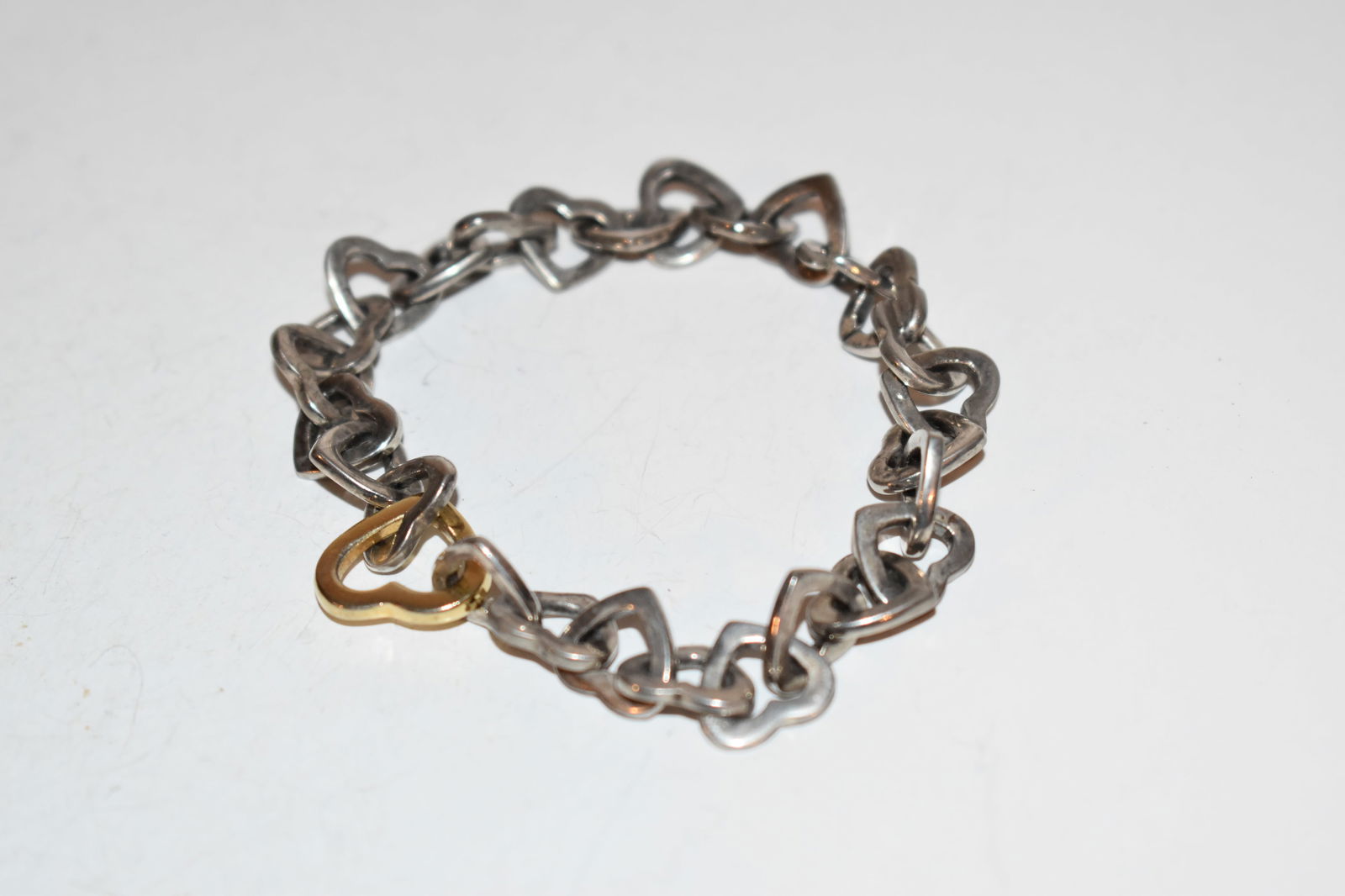 Vintage Sterling Silver Tiffany Style 14k heart Bracelet sz 7" (1 of 3)