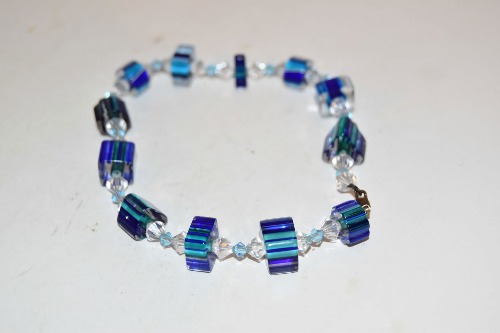 Vintage Sterling Silver blue beaded Bracelet 8" (1 of 3)