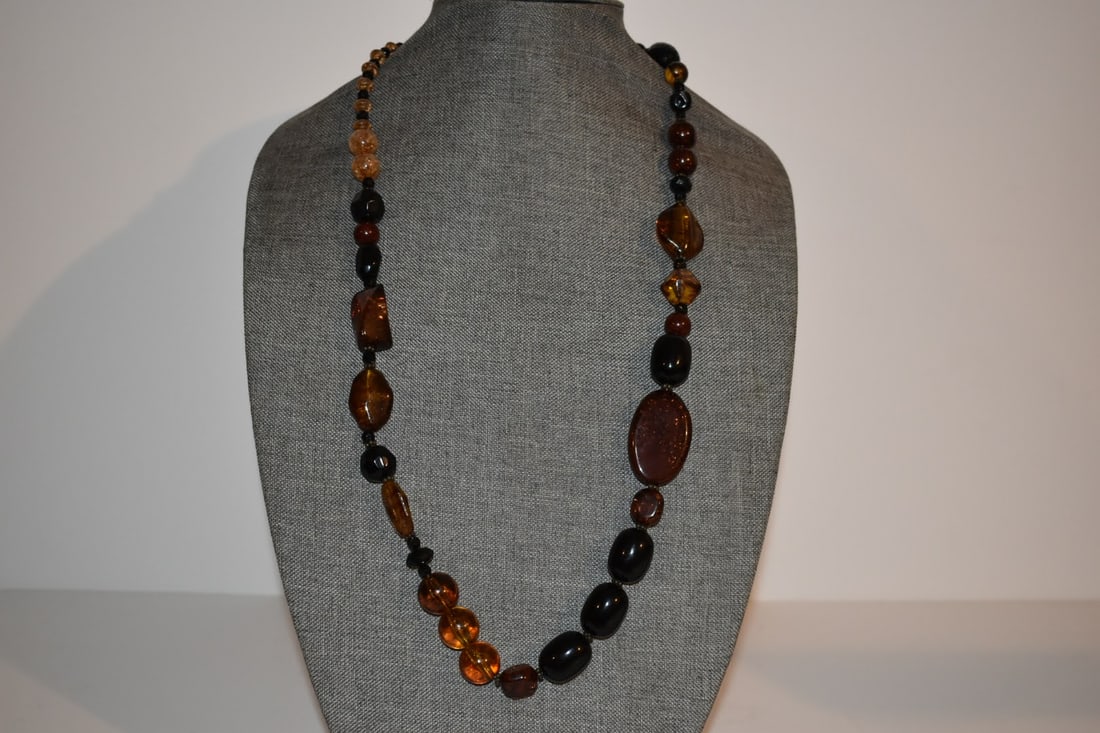 vintage large beaded amber color necklace 30" (1 of 4)