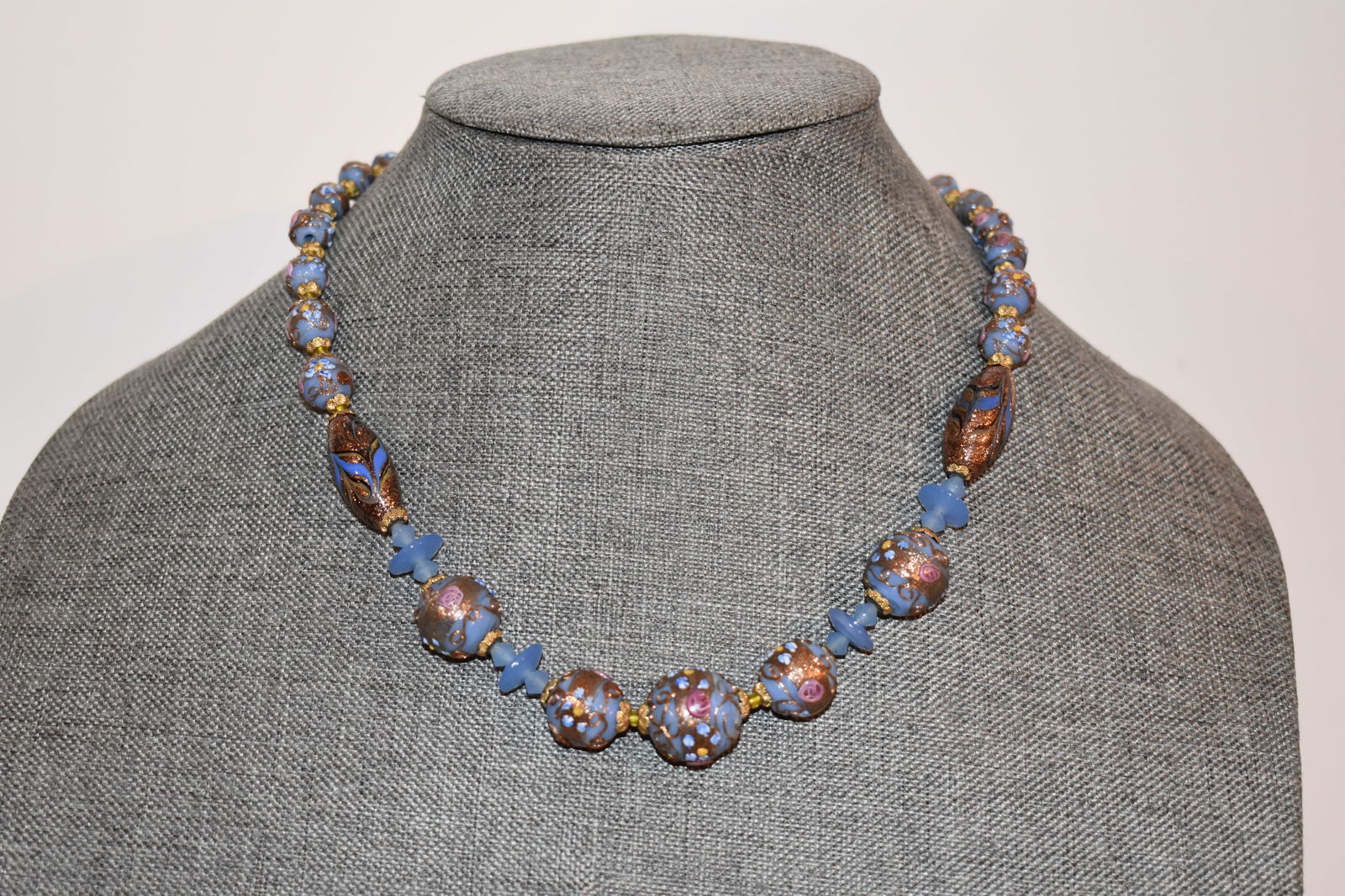 Vintage blue bead glass Necklace 23" (1 of 4)