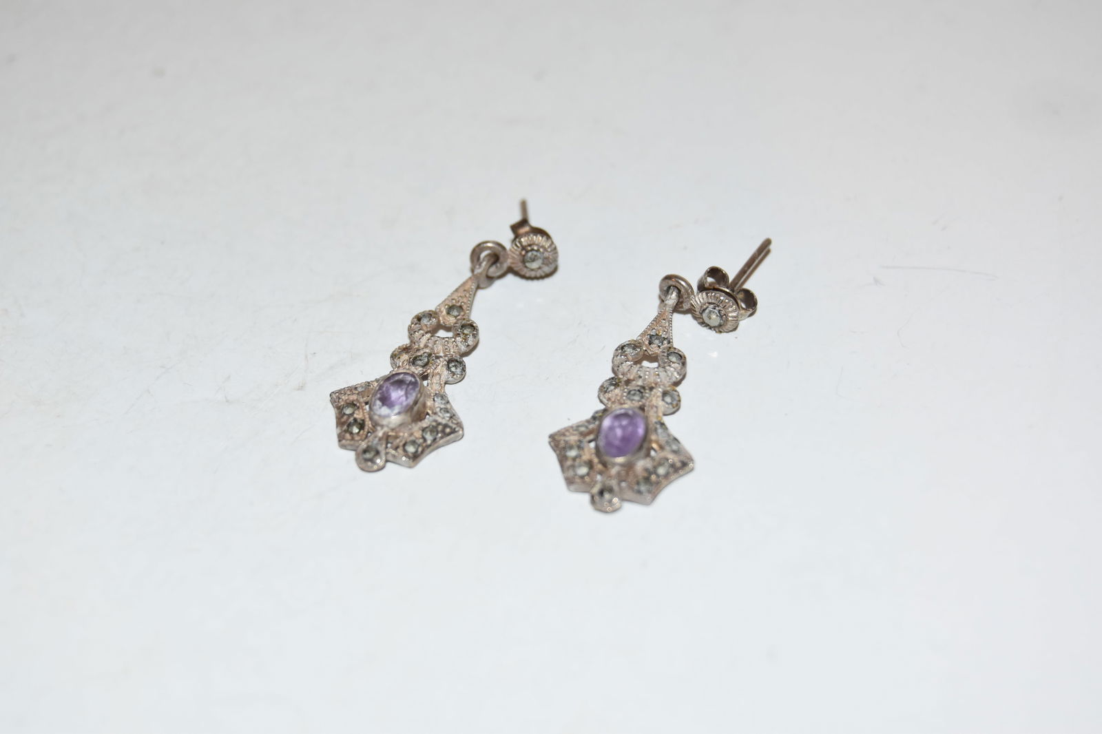 Vintage sterling silver amethyst marcasite earrings (1 of 4)
