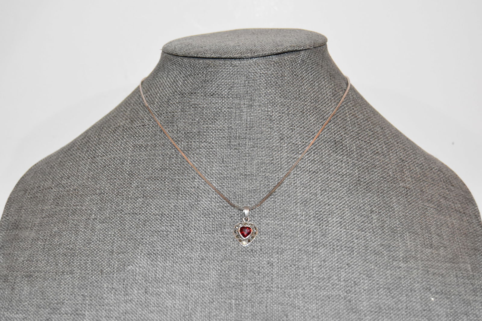 Vintage Sterling Silver ruby marcasite heart pendant Necklace 15" (1 of 4)