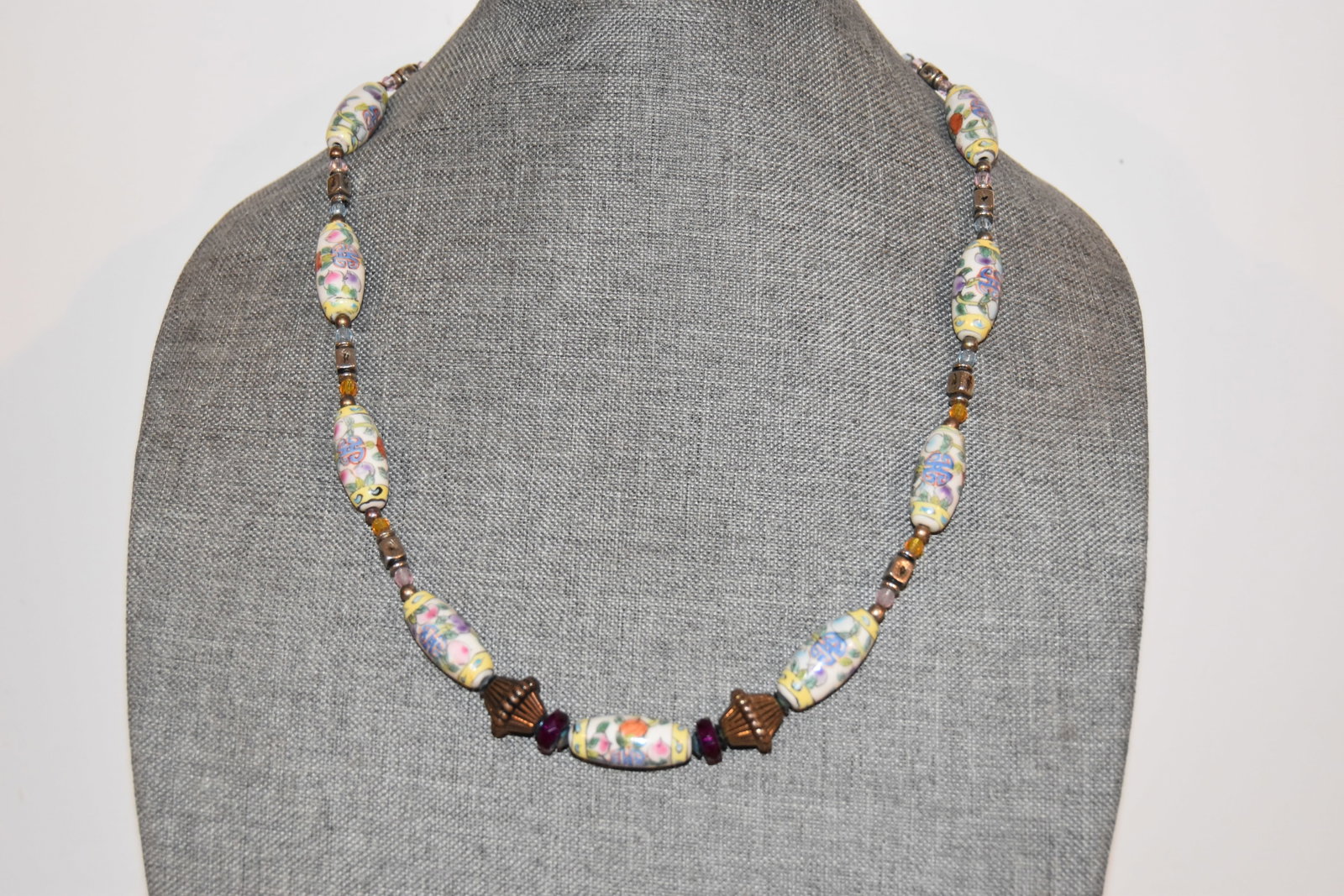 Vintage hand painted Porcelain beaded crystal Necklace 24": Vintage hand painted Porcelain beaded crystal Necklace 24" Please view all photos as they are part of the description and condition of this Item, Feel free to contact me with questions or picture requ
