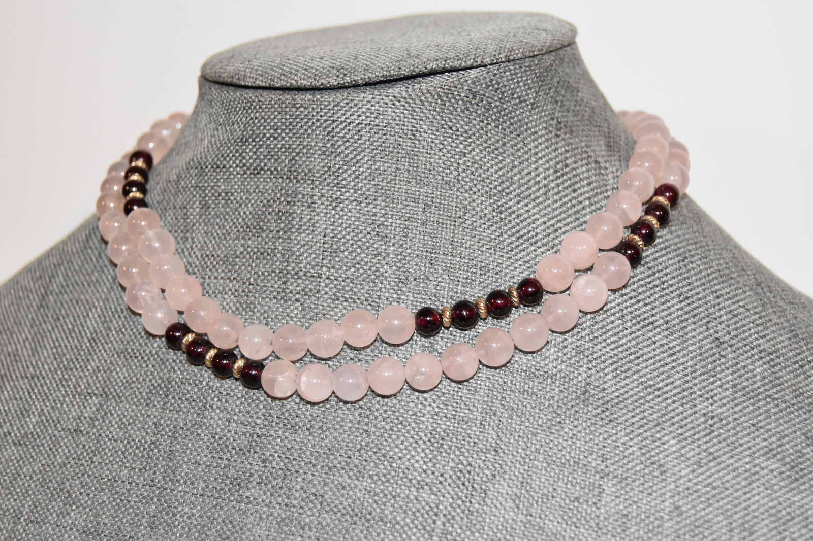 Vintage pink jadeite and Amethyst beaded Necklace 31": Vintage pink jadeite and Amethyst beaded Necklace 31" Please view all photos as they are part of the description and condition of this Item, Feel free to contact me with questions or picture requests!