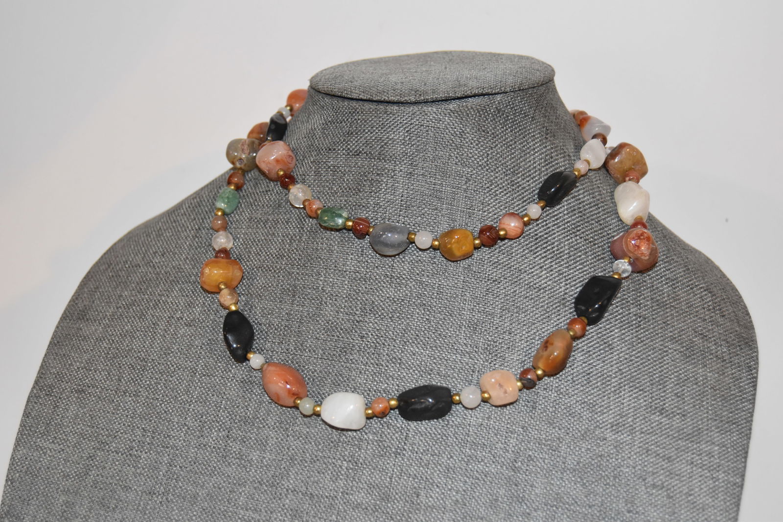 Vintage beaded gemstone long Necklace 32" (1 of 4)