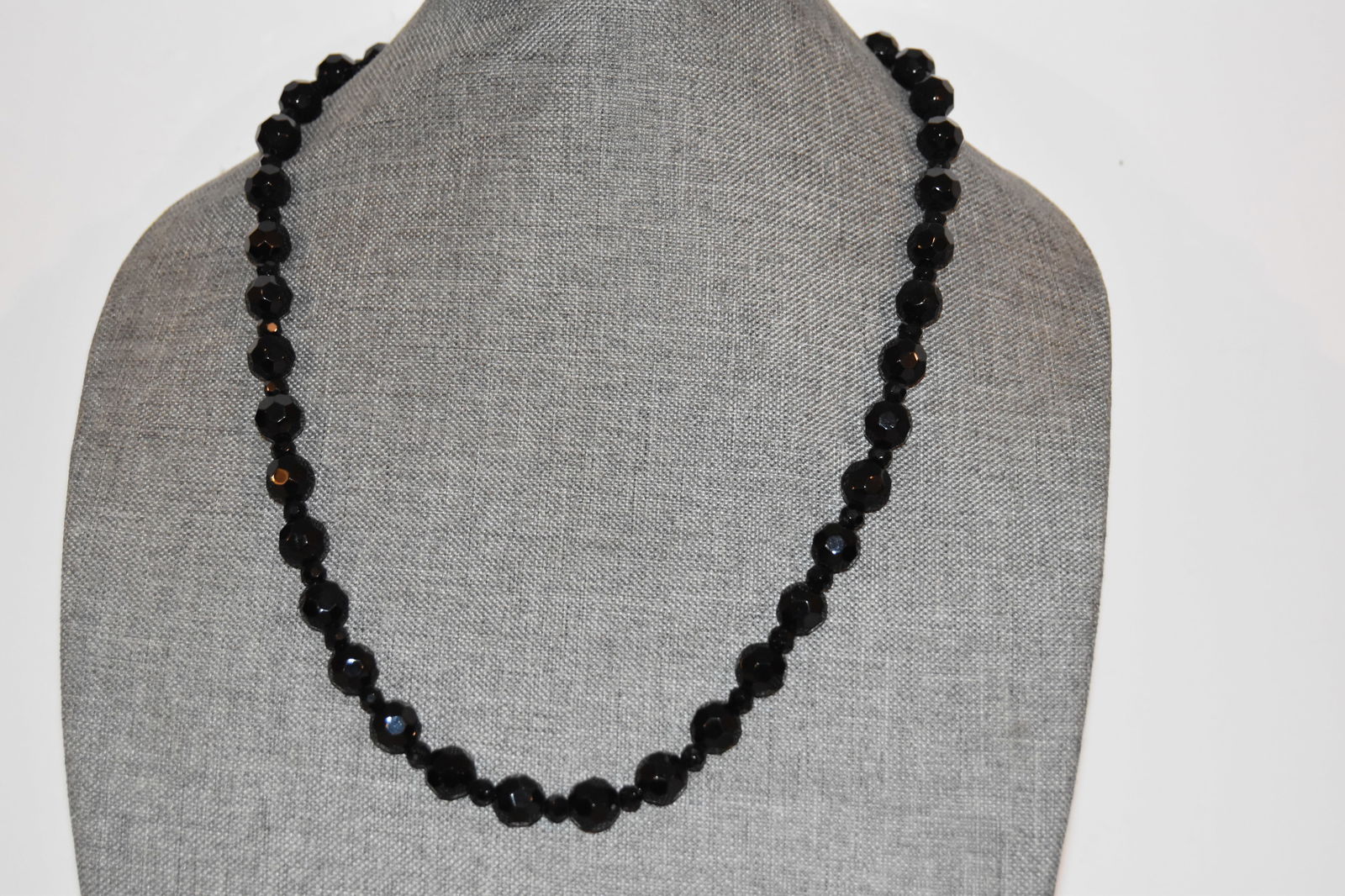 Vintage beaded black glass Necklace 24" (1 of 5)