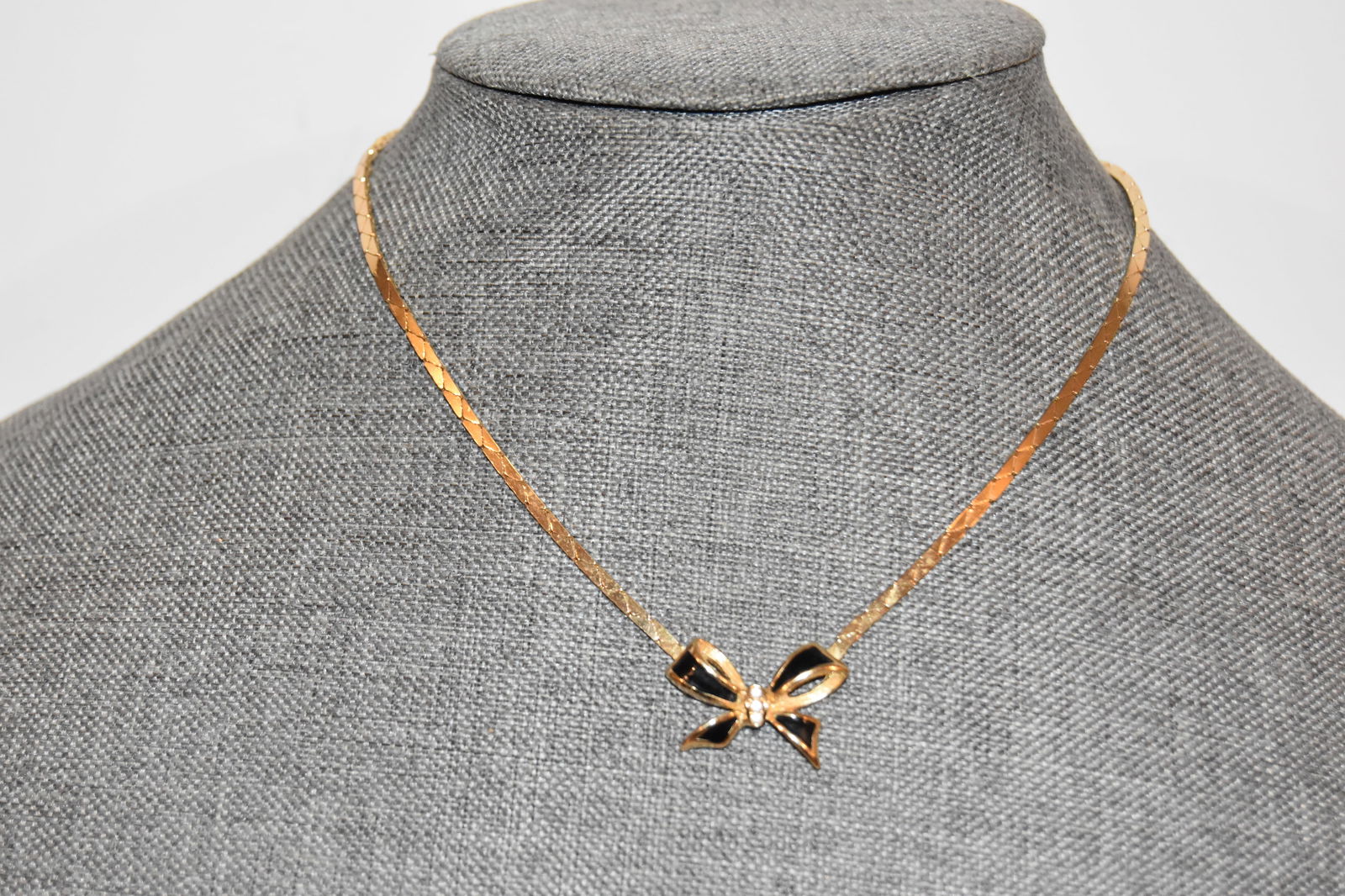 Christian dior black enamel rhinestone bow necklace pendant (1 of 5)