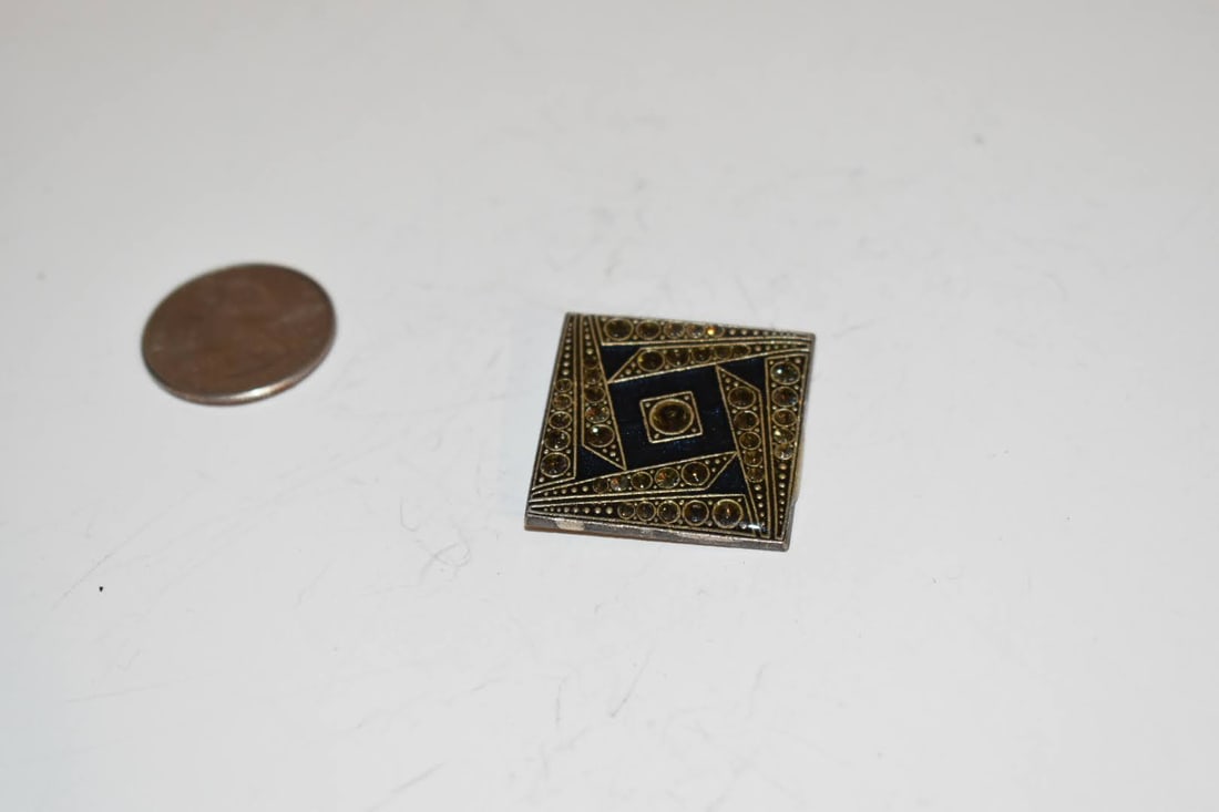 Catherine Popesco France Art Deco Rhinestone Enamel Black Silver Brooch Pin (1 of 4)