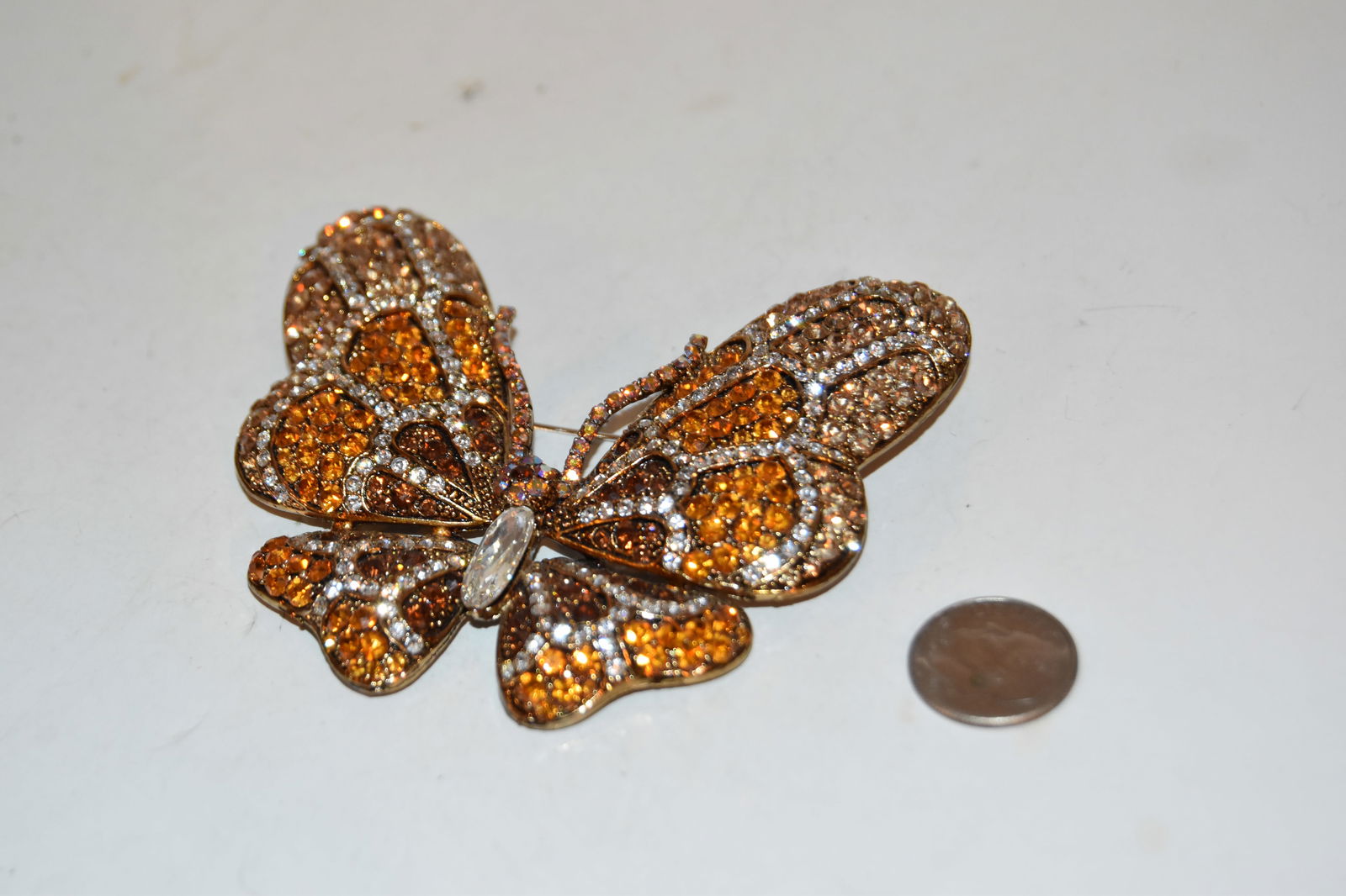 Vintage rhinestone large butterfly Brooch 3 1/4" (1 of 5)