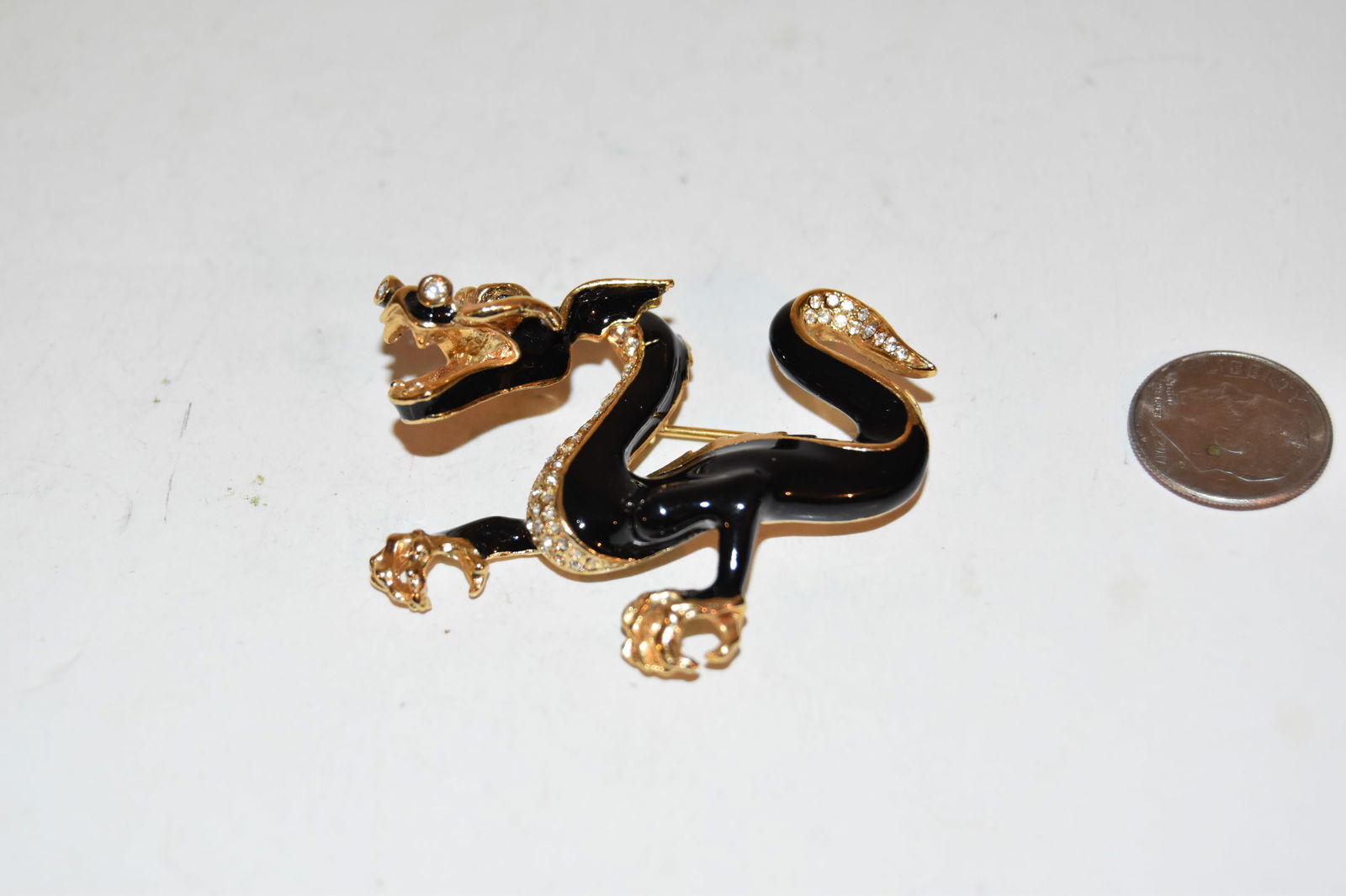 Vintage black enamel dragon Brooch (1 of 4)