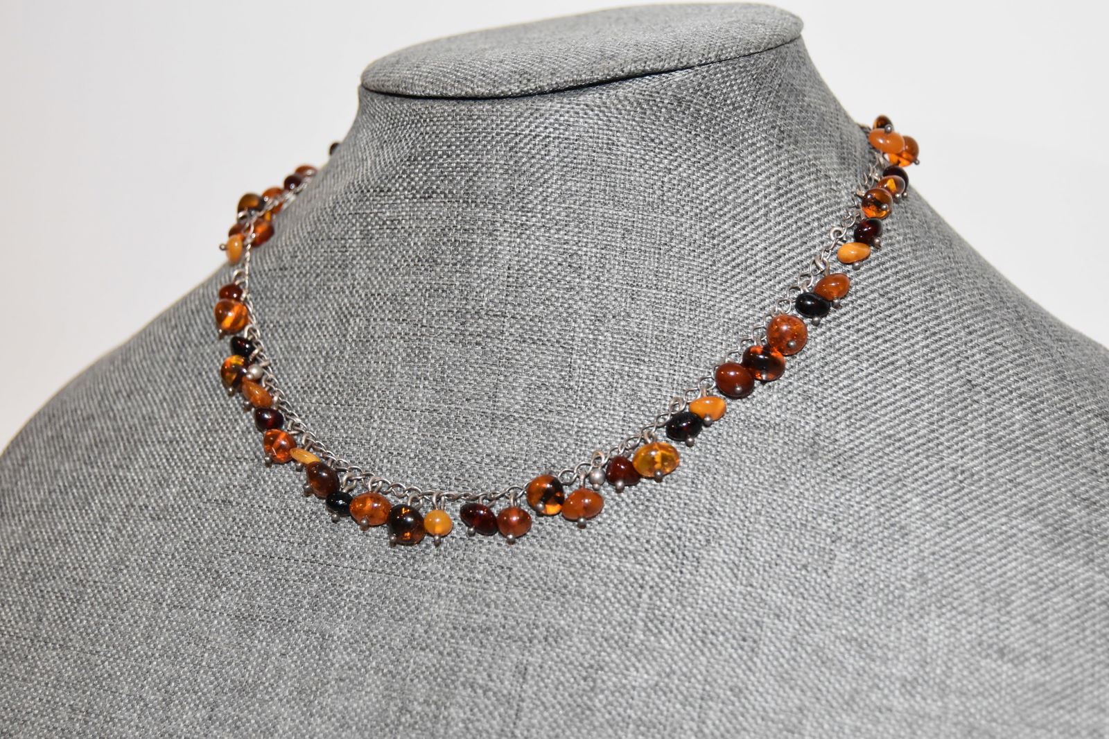 Vintage amber beaded Necklace Sterling clasp (1 of 4)