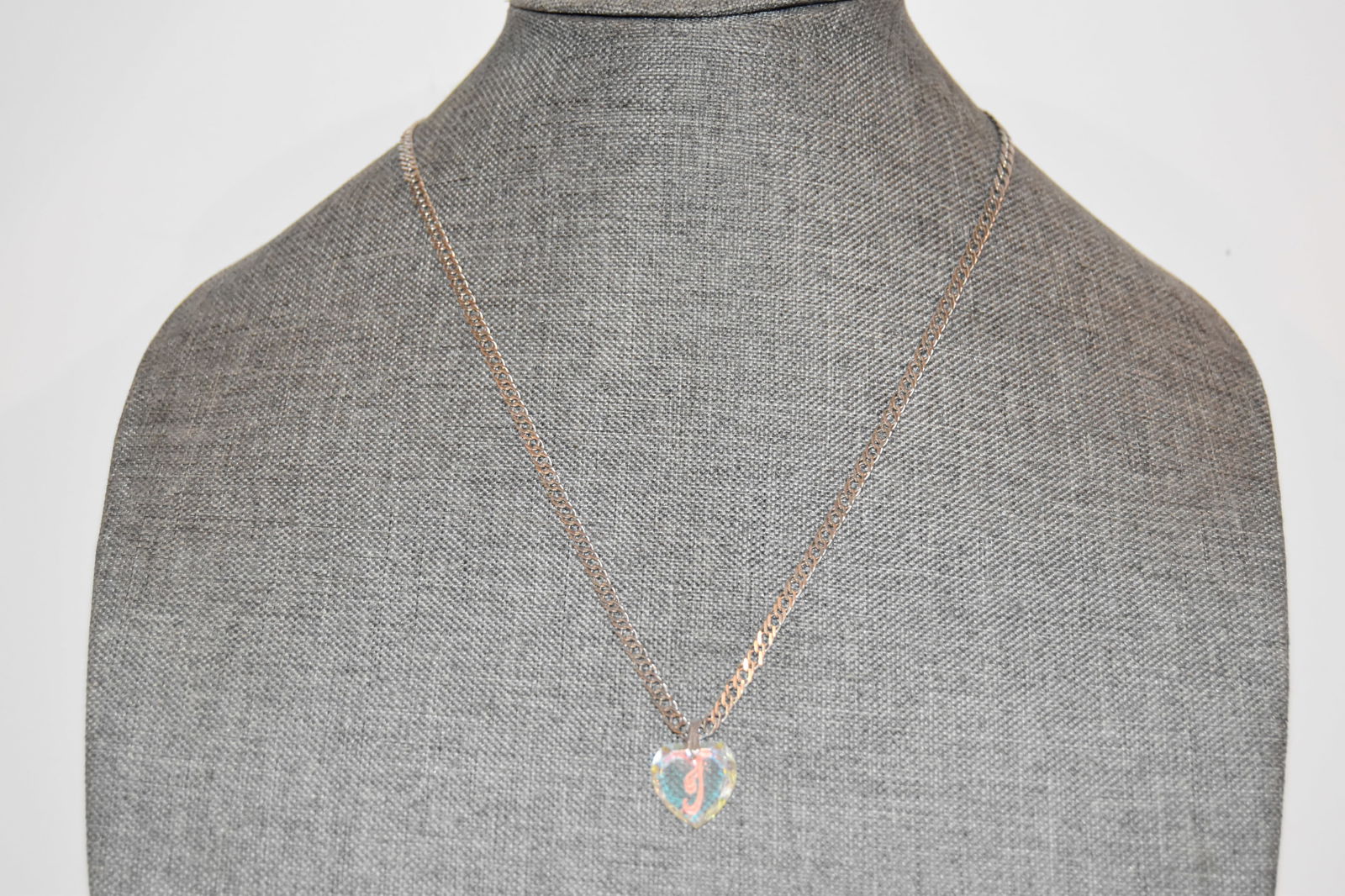 Vintage Sterling Silver HEART letter J Necklace Pendant 21" (1 of 4)