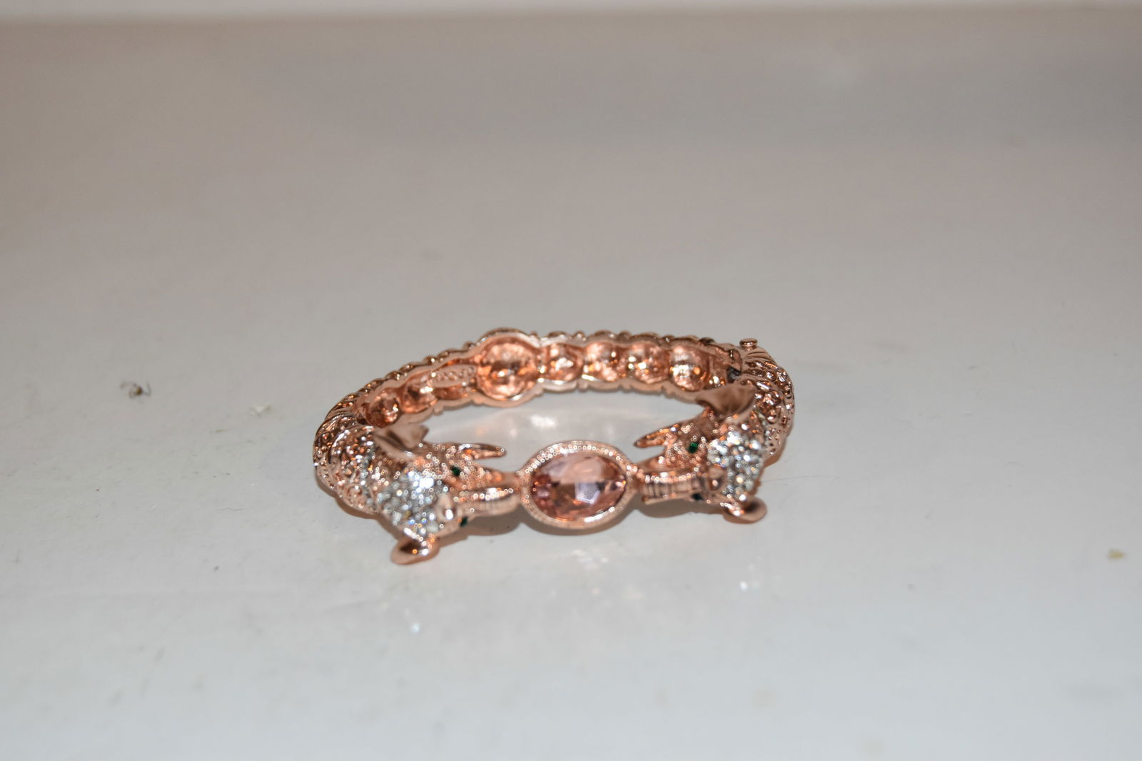 vintage pink elephant rhinestone hinged bracelet 8" (1 of 5)