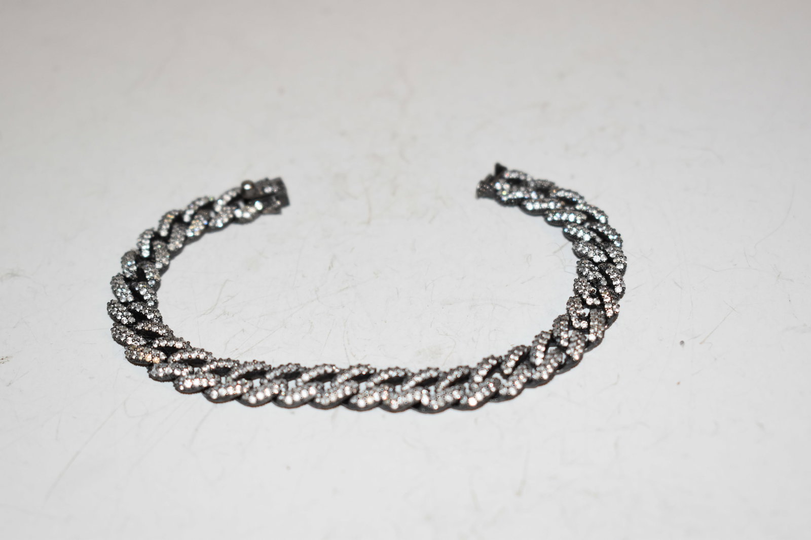 Vintage Sterling Silver rhinestone link Bracelete 6 1/2" (1 of 4)