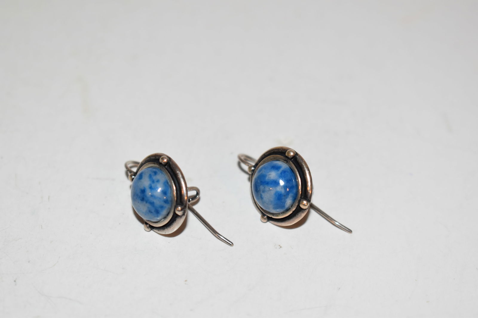 Vintage Sterling Silver blue swirle gem stone Earrings signed M (1 of 3)
