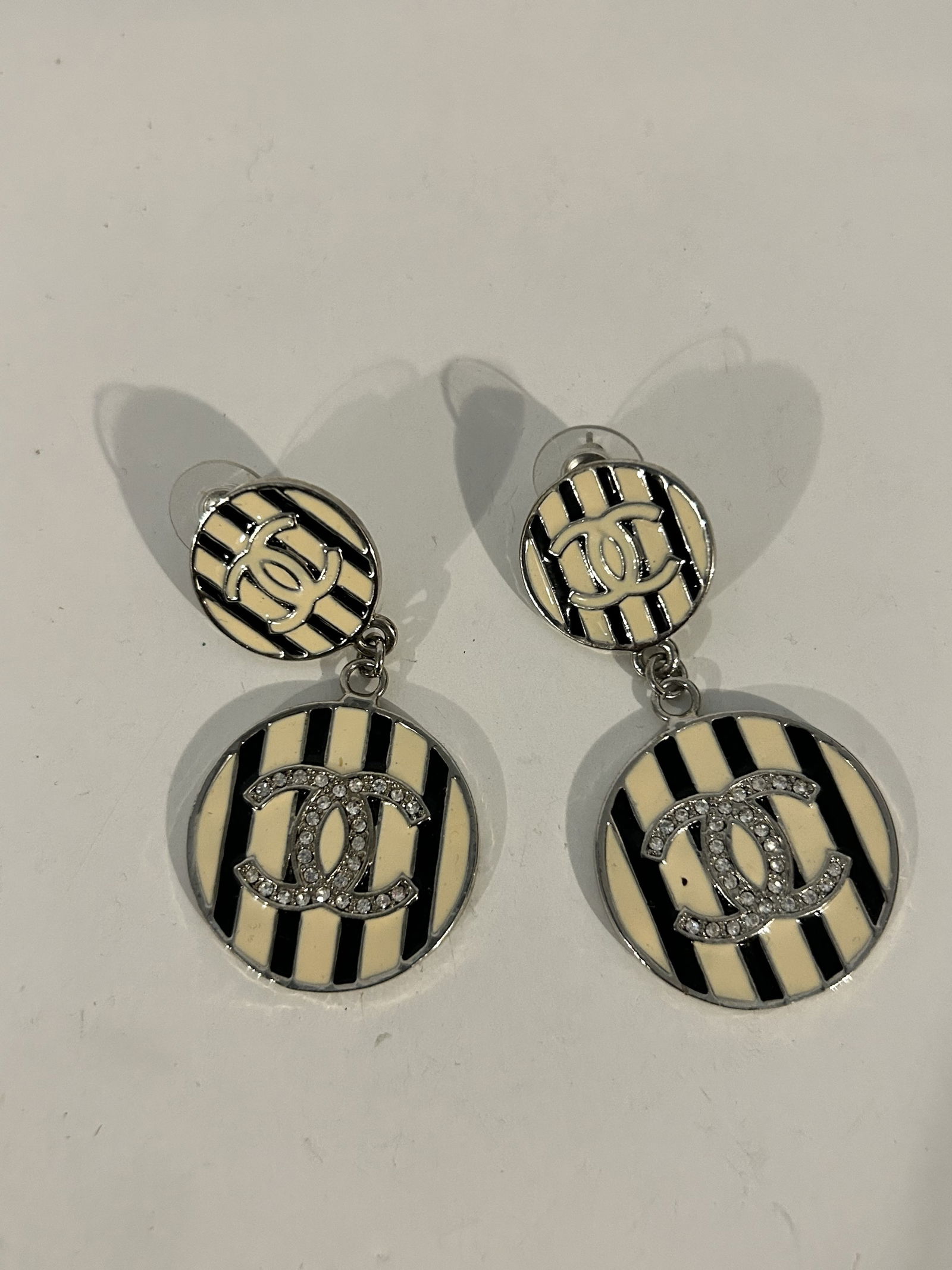 Vintage Chanel CC Logo Enamel Rhinestone post Earrings (1 of 4)