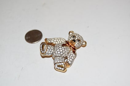 Vintage Swarovski teddy bear pin brooch crystal rhinestone Swan signed