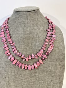 Vintage pink long Beaded Necklace