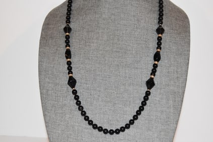 Vintage black glass beaded Necklace