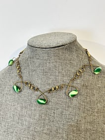 Vintage green brass old Beaded Necklace