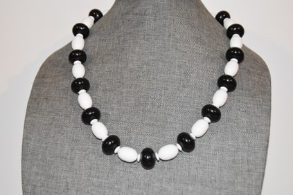 Vintage beaded black & white statement Necklace