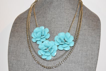Vintage blue flower large statement Necklace