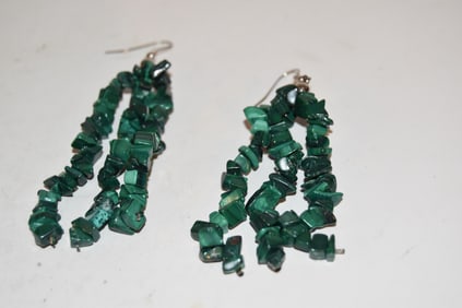 vintage green malachite earrings hanging