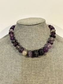 Vintage Sterling Silver Amethyst Beaded Necklace