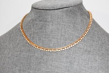 Vintage signed hobe rhinestone gold tone necklace