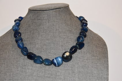 Vintage Tourmaline rich blue gem stone Necklace 18"