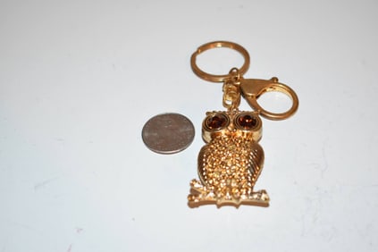Vintage rhinestone Owl key chain