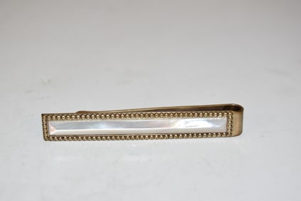 Vintage gold tone mother of pearl Tie Clip