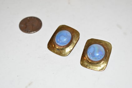Vintage brass blue stone Earrings
