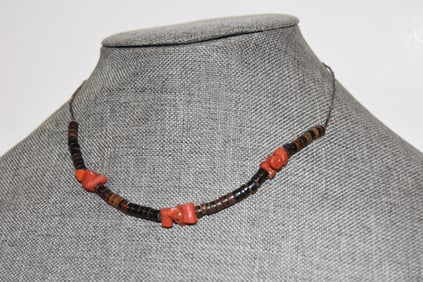 Vintage Sterling Silver Coral beaded choker Necklace