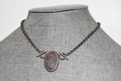 Vintage Sterling Silver signed heavy chain pendant Necklace