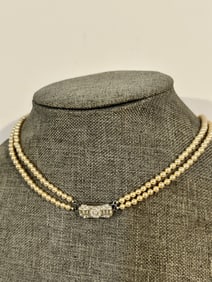 Vintage beaded pearl sterling silver Necklace