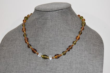 Vintage Murano Gold Wedding Cake Glass Bead Torsade Necklace