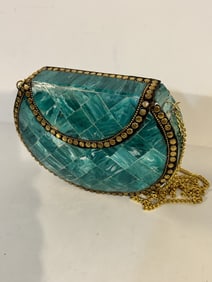 Vintage old green Mosaic Purse Pocket Book