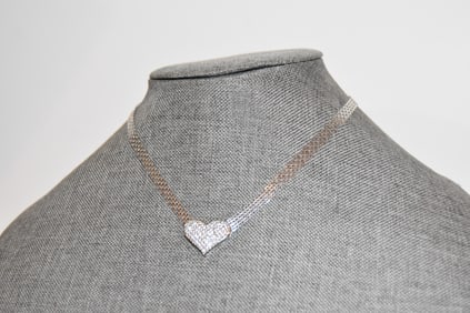 Vintage Sterling Silver FAS heart slider pendant Necklace 14"