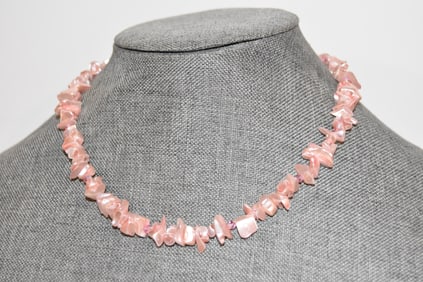 Vintage Pink Beaded Necklace Sterling clasp