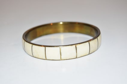 vintage brass & white Bracelet 8"