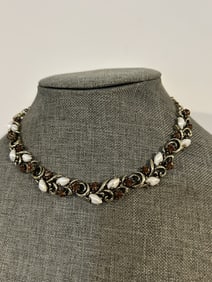 Vintage Signed Lisner Babytooth Faux Pearl & brown Rhinestones.